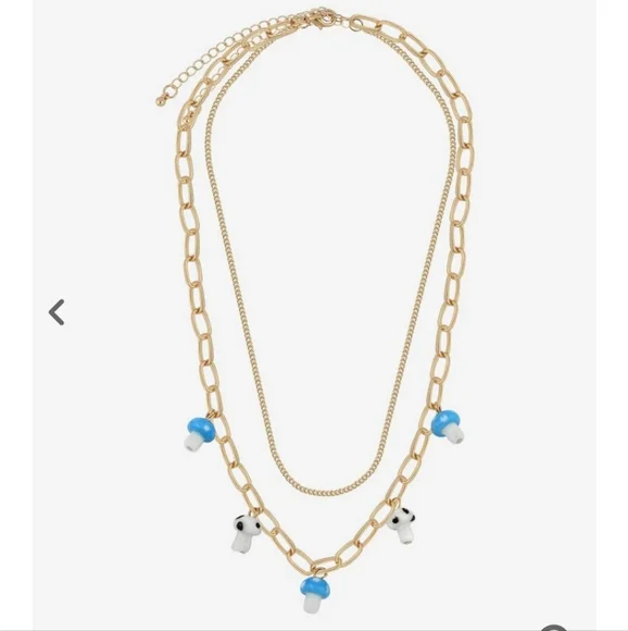 Blue & White Mushroom Multi Chain Necklace - Picture 2 of 3